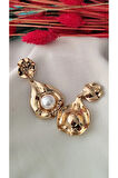 İNCİLİ YAPRAK METAL GOLD KÜPE
