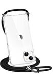 Apple Iphone 15 Kılıf Boyun Omuz Askılı Ipli Şeffaf Silikon