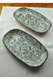 1 Adet Porselen Kayık Tabak Vintage Model 30x17,5 Cm