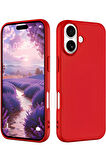 İphone 16 Uyumlu Içi Kadife Silikon Lansman Kılıf Yumuşak Doku Hissi Kapak - Kırmızı