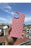 İphone X Uyumlu Kırmızı Mini Kalpler Tasarımlı Telefon Kılıfı - Şeker Pembev