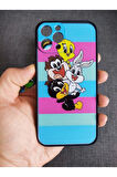 Iphone 12 Pro Uyumlu Kamera Korumalı Looney Tunes Tuşları Renkli Telefon Boyun Askılı Set Kılıf