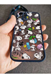 Iphone 12 Pro Uyumlu Kamera Korumalı Snoopy Tasarım Tuşları Renkli Telefon Boyun Askılı Set Kılıf
