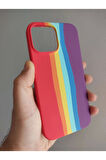 Iphone 13 Pro Max Uyumlu Rainbow Tasarım Içi Kadife Yumuşak Dokulu Kılıf
