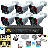 6 Kameralı 500 GB HDD 5MP Lensli 1080P FULLHD Kamera Seti - Su Gecirmez- Sabit İP Gerektirmez