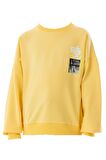 Erkek Çocuk /Kız Çocuk Çift Taraf Anime Karakter Yazı Desenli Sarı Sweatshirt