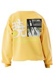 Erkek Çocuk /Kız Çocuk Çift Taraf Anime Karakter Yazı Desenli Sarı Sweatshirt