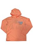 Kız Çocuk Flower Yazı Desenli Sırtı Baskılı Kanguru Cepli Kapüşonlu Fosfor Turuncu Sweatshirt