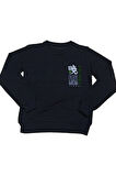 Erkek Çocuk /Kız Çocuk Çift Taraf Anime Karakter Yazı Desenli Siyah Sweatshirt