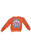 Kız Çocuk Dreamland Yazı Desenli Arkası Yazı Resim Baskılı Turuncu Renk Sweatshirt