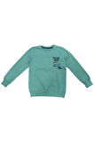 Erkek Çocuk Panda Star Önü Arkası Yazı Resim Desenli Yeşil Renk Sweatshirt
