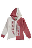 Kız Çocuk Fearless Yazı Desenli Etek Ucu Asimetrik Kesim Detay Gül Kurusu Renk Kapüşonlu Sweatshirt