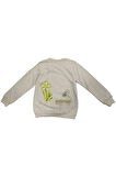 Kız Çocuk Enough Önü Yazı Desenli Sırtı Çiçek Desenli Şardonlu Bej Renk Sweatshirt