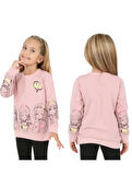 Kız Çocuk Önü ve Kolları Resim Desenli Şardonlu Pudra Renk Sweatshirt
