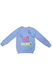 Kız Çocuk Önü Arkası Yazı Resim Desenli Açık Mavi Renk Sweatshirt