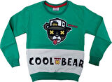 Erkek Çocuk Cool Bear Yazı Resim Desenli Şardonlu Yeşil Renk Sweatshirt