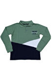 Erkek Çocuk Renk Bloklu Polo Yaka Haki Renk Sweatshirt