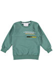 Erkek Çocuk Looking Yazı Desenli Fermuar Cep Detaylı Yeşil Renk Sweatshirt
