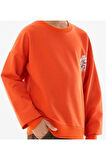 Erkek Çocuk /Kız Çocuk Önü Arkası Here Yazı Desenli Turuncu Renk Sweatshirt