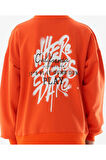 Erkek Çocuk /Kız Çocuk Önü Arkası Here Yazı Desenli Turuncu Renk Sweatshirt