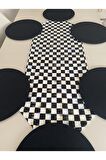 Dama Desenli Runner Ve 6'lı Supla Seti