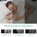 LED ayna dijital masa saati, elektronik çalar saat, takvim termometre, parlaklık, erteleme fonksiyon