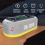 Çok Fonsiyonlu Masa Saati Çalar Saat Alarm Zaman 15W Hızlı Telefon Kablosuz Şarj  LED Işık termometre 