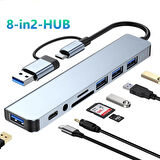8 İn 2 USB Çoklayıcı TF/SD kart okuyucu Type-C Type-A HUB 3.5mm Ses Girişi yüksek hızlı adaptörü