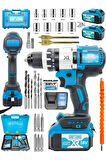 Brushless 58 v 5ah Çelik Şanzıman 10 Pilli Çift Akülü Darbeli Şarjlı Matkap Vidalama-MAVI