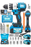 Brushless 58 v 5ah Çelik Şanzıman 10 Pilli Çift Akülü Darbeli Şarjlı Matkap Vidalama-MAVI