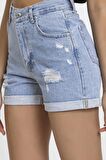 Yırtık Model Yüksek Bel Kot Rengi Jean