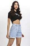 Ice Kot Önü Pileli Yüksek Bel Jean Şort