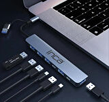 Inca IUTP-7T USB/Type-C Hub X5 USB 3.0 + 2 Type-C  Aluminyum Kasa 