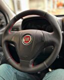 Fiat Linea Fiorino (Tuşsuz)  Araca Özel Direksiyon Kılıfı (Noktalı Düz Kırmızı Dikişli)