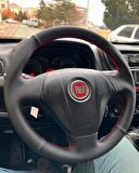 Fiat Linea Fiorino (Tuşsuz)  Araca Özel Direksiyon Kılıfı (Noktalı Düz Kırmızı Dikişli)