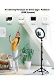 Kumandalı Youtuber Tiktok Çekim Işıklı Telefon Tutucu Makyaj Işığı Ring Light 10 Inç + 2.1 M Tripod