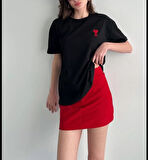 Modavera Unisex Bisiklet Yaka Baskılı Oversize T-Shirt - Siyah