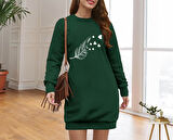 Modavera Kadın Uzun Kollu Bisiklet Yaka Desenli Viskon Iki Iplik Elbise