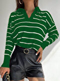 Modavera Kadın Uzun Kollu V Yaka çizgili Triko Bluz
