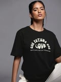 Modavera Baskılı Oversize T-shirt - Siyah