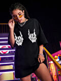 Modavera Baskılı Oversize T-shirt - Siyah