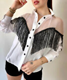 Modavera Kadın Püskül Detay Poplin Gömlek Bluz Fırsat Ürün