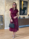 Modavera Kadın Kısa Kollu Yakadan Ve Etekten Fermuarlı Midi Viskon Iki Iplik Elbise