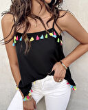 Modavera Kadın Ip Askılı Püskül Detaylı Sandy Bluz