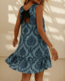 Modavera Kadın Kolsuz Sırttan Bağlamalı Fırfırlı Leopar Desenli Süprem Elbise