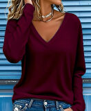 Modavera Kadın Uzun Kollu V Yakalı Viskon Iki Iplik Bluz