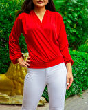 Modavera Kadın Uzun Kollu Kruvaze Yaka Sandy Bluz