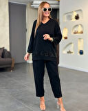 Modavera Kadın Uzun Kollu V Yakalı Pulpayet Viskon Iki Iplik Bluz Ve Pantolon Takım