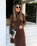 Modavera Kadın Uzun Kollu Balıkçı Yaka Salaş Kusa Akrilik Elbise