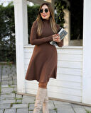 Modavera Kadın Uzun Kollu Balıkçı Yaka Salaş Kusa Akrilik Elbise